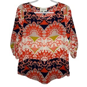 SABINE Women's Geometric Print 3/4‎ Sleeve Blouse Top XS Made in USA